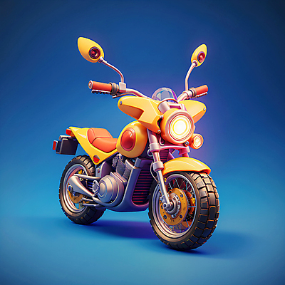 JPG 편집이미지 한대 사람없음 파란색 노란색 3D 귀여움 바이크 오토바이 로우폴리 편집3D AI컴퓨터그래픽 AI콘텐츠 1 육상교통 컬러 컨셉 디지털합성 파일형식