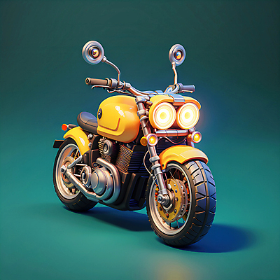 JPG 편집이미지 한대 사람없음 노란색 3D 귀여움 바이크 오토바이 청록색 로우폴리 편집3D AI컴퓨터그래픽 AI콘텐츠 1 육상교통 컬러 컨셉 디지털합성 파일형식