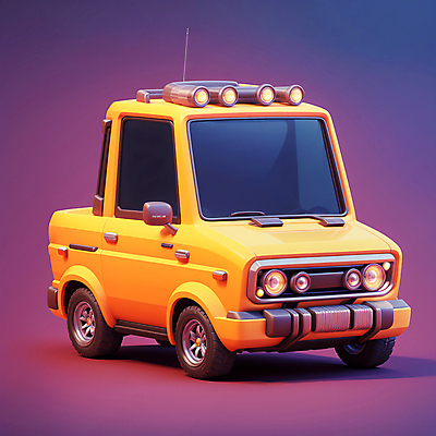 JPG 편집이미지 한대 자동차 사람없음 노란색 3D 귀여움 자주색 로우폴리 편집3D AI컴퓨터그래픽 AI콘텐츠 1 육상교통 컬러 컨셉 디지털합성 파일형식