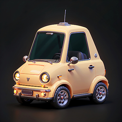 JPG 편집이미지 한대 자동차 사람없음 3D 귀여움 검은색 로우폴리 연노랑색 편집3D AI컴퓨터그래픽 AI콘텐츠 1 육상교통 컬러 컨셉 노란색 디지털합성 파일형식