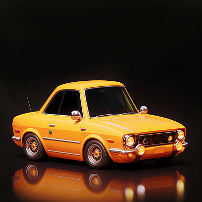 JPG 편집이미지 한대 자동차 사람없음 노란색 3D 귀여움 검은색 로우폴리 편집3D AI컴퓨터그래픽 AI콘텐츠 1 육상교통 컬러 컨셉 디지털합성 파일형식