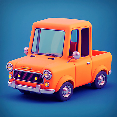 JPG 편집이미지 한대 자동차 사람없음 파란색 3D 귀여움 주황색 로우폴리 편집3D AI컴퓨터그래픽 AI콘텐츠 1 육상교통 컬러 컨셉 디지털합성 파일형식