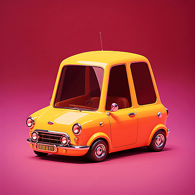 JPG 편집이미지 한대 자동차 사람없음 노란색 3D 귀여움 자주색 로우폴리 편집3D AI컴퓨터그래픽 AI콘텐츠 1 육상교통 컬러 컨셉 디지털합성 파일형식