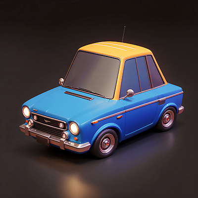 JPG 편집이미지 한대 자동차 사람없음 파란색 3D 귀여움 검은색 로우폴리 편집3D AI컴퓨터그래픽 AI콘텐츠 1 육상교통 컬러 컨셉 디지털합성 파일형식