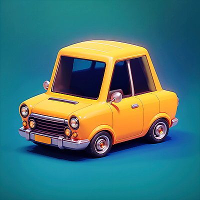 JPG 편집이미지 한대 자동차 사람없음 노란색 3D 귀여움 청록색 로우폴리 편집3D AI컴퓨터그래픽 AI콘텐츠 1 육상교통 컬러 컨셉 디지털합성 파일형식