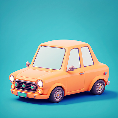 JPG 편집이미지 한대 자동차 사람없음 3D 귀여움 주황색 청록색 로우폴리 편집3D AI컴퓨터그래픽 AI콘텐츠 1 육상교통 컬러 컨셉 디지털합성 파일형식