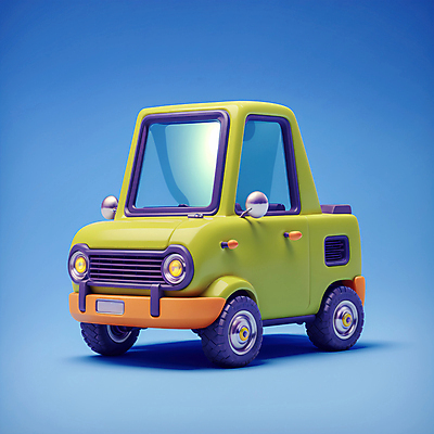 JPG 편집이미지 한대 자동차 사람없음 연두색 파란색 3D 귀여움 로우폴리 편집3D AI컴퓨터그래픽 AI콘텐츠 1 육상교통 컬러 컨셉 초록색 디지털합성 파일형식