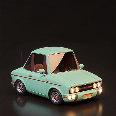 JPG 편집이미지 한대 자동차 사람없음 3D 귀여움 검은색 민트색 로우폴리 편집3D AI컴퓨터그래픽 AI콘텐츠 1 육상교통 컬러 컨셉 디지털합성 파일형식