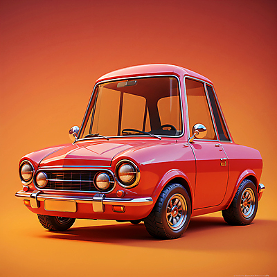 JPG 편집이미지 한대 자동차 사람없음 빨간색 3D 귀여움 주황색 로우폴리 편집3D AI컴퓨터그래픽 AI콘텐츠 1 육상교통 컬러 컨셉 디지털합성 파일형식