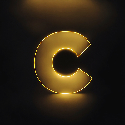 JPG 편집이미지 문자 알파벳 대문자 타이포그라피 사람없음 금색 디지털합성 네온 C 편집소스 이미지편집 편집실사 AI컴퓨터그래픽 AI콘텐츠 영어 컬러 CG 파일형식