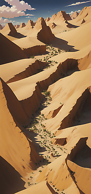 JPG 식물 구름 편집이미지 모래 하늘 풍경 사람없음 갈색 골짜기 절벽 사막 오아시스 편집실사 AI포토 AI콘텐츠 자연요소 컬러 자연 CG 파일형식