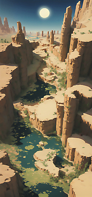 JPG 식물 편집이미지 모래 하늘 풍경 사람없음 강 태양 갈색 골짜기 절벽 사막 오아시스 편집실사 AI포토 AI콘텐츠 자연요소 컬러 자연 CG 파일형식