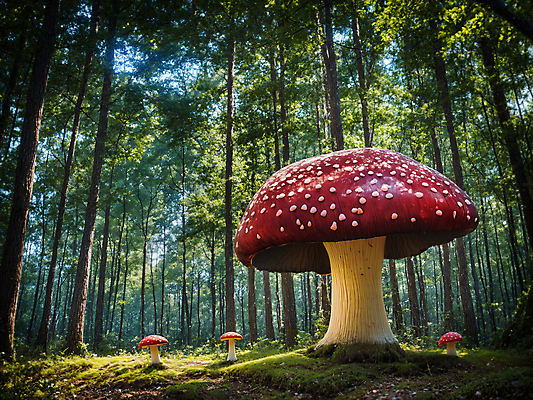 JPG 나무 편집이미지 자연 이끼 사람없음 판타지 버섯 흙 숲속 큼 디지털합성 편집소스 편집실사 AI컴퓨터그래픽 AI콘텐츠 식물 상상 숲 크기 CG 생태계 파일형식