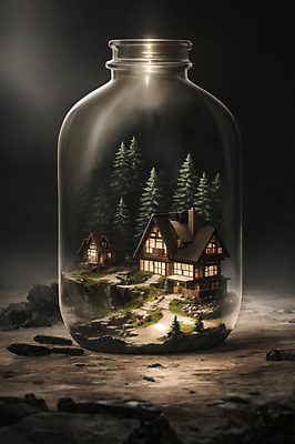 JPG 나무 편집이미지 유리병 주택 사람없음 마을 바위 병 디지털합성 담기 편집소스 편집실사 AI컴퓨터그래픽 AI콘텐츠 식물 식기 모션 병_용기 건물 돌_바위 CG 파일형식