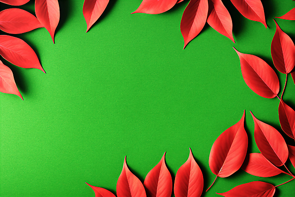 JPG 편집 편집이미지 배너 나뭇잎 프레임 사람없음 빨간색 초록색 3D 디지털합성 카피스페이스 편집소스 편집3D AI컴퓨터그래픽 AI콘텐츠 컬러 잎 공백 파일형식