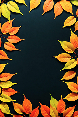 JPG 편집 편집이미지 배너 나뭇잎 프레임 사람없음 3D 주황색 디지털합성 카피스페이스 편집소스 편집3D AI컴퓨터그래픽 AI콘텐츠 컬러 잎 공백 파일형식