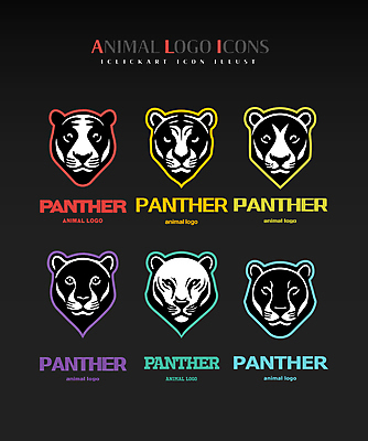 동물 아이콘 얼굴 여러마리 사람없음 컬러풀 머리 라벨 검은색 다양 흑표범 2D아이콘 AI파일 컬러 다수 프레임 신체부위 표범 파일형식 벡터