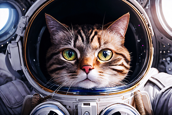 JPG 편집이미지 한마리 응시 사람없음 우주 고양이 우주비행사 우주선 디지털합성 우주복 편집소스 편집실사 AI컴퓨터그래픽 AI콘텐츠 1 시선 옷 포유류 반려동물 CG 파일형식