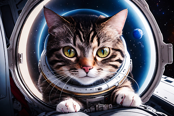 JPG 편집이미지 한마리 응시 사람없음 우주 고양이 행성 우주비행사 디지털합성 우주복 편집소스 편집실사 AI컴퓨터그래픽 AI콘텐츠 1 시선 옷 포유류 반려동물 CG 파일형식