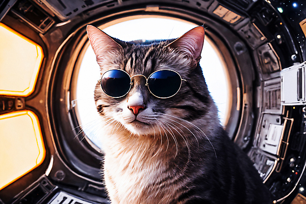 JPG 편집이미지 한마리 응시 사람없음 선글라스 우주 고양이 우주비행사 우주선 디지털합성 우주복 편집소스 편집실사 AI컴퓨터그래픽 AI콘텐츠 1 시선 옷 안경 포유류 반려동물 CG 파일형식