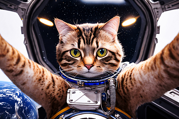 JPG 편집이미지 한마리 응시 지구 사람없음 우주 고양이 우주비행사 우주선 디지털합성 우주복 편집소스 편집실사 AI컴퓨터그래픽 AI콘텐츠 1 시선 옷 포유류 반려동물 CG 파일형식