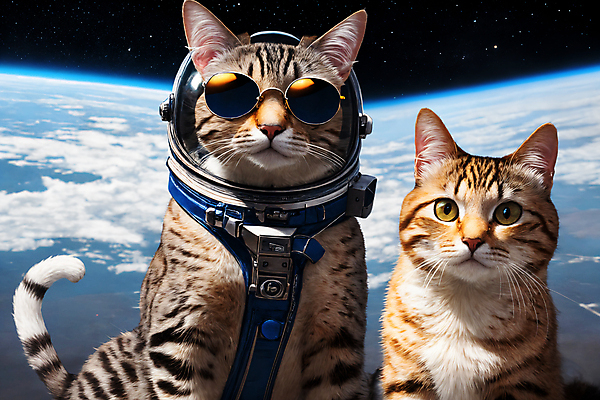 JPG 편집이미지 응시 지구 두마리 사람없음 선글라스 우주 고양이 우주비행사 디지털합성 우주복 편집소스 편집실사 AI컴퓨터그래픽 AI콘텐츠 시선 옷 안경 2 포유류 반려동물 CG 파일형식