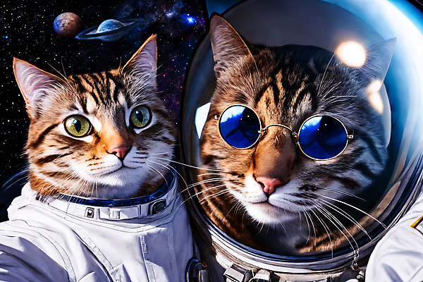 JPG 편집이미지 응시 두마리 사람없음 선글라스 우주 고양이 행성 우주비행사 디지털합성 우주복 편집소스 편집실사 AI컴퓨터그래픽 AI콘텐츠 시선 옷 안경 2 포유류 반려동물 CG 파일형식