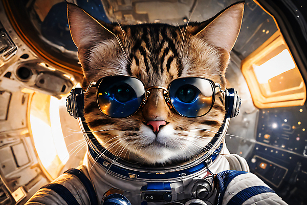 JPG 편집이미지 한마리 응시 사람없음 선글라스 반사 우주 고양이 우주비행사 우주선 디지털합성 우주복 편집소스 편집실사 AI컴퓨터그래픽 AI콘텐츠 1 시선 옷 안경 포유류 반려동물 CG 파일형식