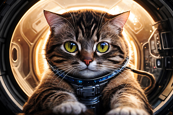 JPG 편집이미지 한마리 응시 사람없음 우주 고양이 우주비행사 우주선 디지털합성 우주복 편집소스 편집실사 AI컴퓨터그래픽 AI콘텐츠 1 시선 옷 포유류 반려동물 CG 파일형식