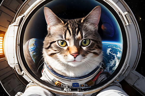JPG 편집이미지 한마리 응시 지구 사람없음 반사 우주 고양이 우주비행사 디지털합성 우주복 편집소스 편집실사 AI컴퓨터그래픽 AI콘텐츠 1 시선 옷 포유류 반려동물 CG 파일형식