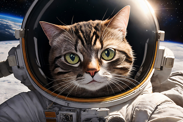 JPG 편집이미지 한마리 응시 사람없음 빛 반사 우주 고양이 우주비행사 디지털합성 우주복 편집소스 편집실사 AI컴퓨터그래픽 AI콘텐츠 1 시선 옷 포유류 반려동물 CG 파일형식