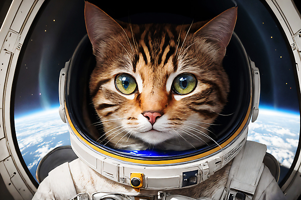 JPG 편집이미지 한마리 응시 지구 사람없음 우주 고양이 우주비행사 우주선 디지털합성 우주복 편집소스 편집실사 AI컴퓨터그래픽 AI콘텐츠 1 시선 옷 포유류 반려동물 CG 파일형식