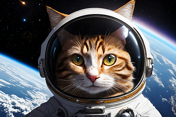 JPG 편집이미지 한마리 응시 지구 사람없음 우주 고양이 우주비행사 디지털합성 우주복 편집소스 편집실사 AI컴퓨터그래픽 AI콘텐츠 1 시선 옷 포유류 반려동물 CG 파일형식