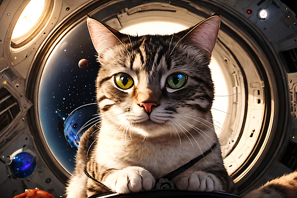 JPG 편집이미지 한마리 응시 사람없음 우주 고양이 우주비행사 우주선 디지털합성 우주복 편집소스 편집실사 AI컴퓨터그래픽 AI콘텐츠 1 시선 옷 포유류 반려동물 CG 파일형식