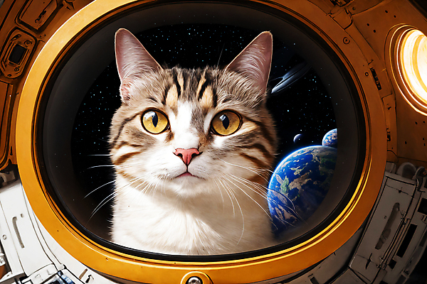 JPG 편집이미지 한마리 응시 지구 사람없음 우주 고양이 우주비행사 우주선 디지털합성 우주복 편집소스 편집실사 AI컴퓨터그래픽 AI콘텐츠 1 시선 옷 포유류 반려동물 CG 파일형식