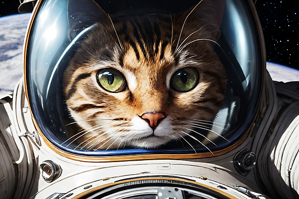 JPG 편집이미지 한마리 응시 사람없음 반사 우주 고양이 행성 우주비행사 디지털합성 우주복 편집소스 편집실사 AI컴퓨터그래픽 AI콘텐츠 1 시선 옷 포유류 반려동물 CG 파일형식