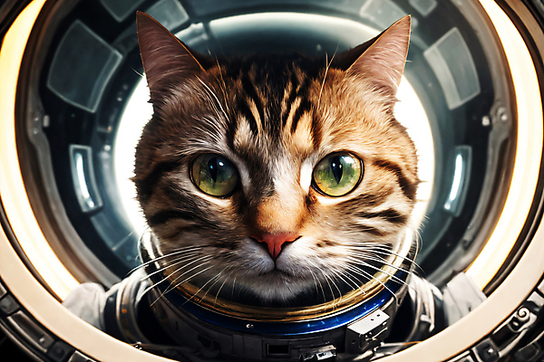 JPG 편집이미지 한마리 응시 사람없음 우주 고양이 우주비행사 우주선 디지털합성 우주복 편집소스 편집실사 AI컴퓨터그래픽 AI콘텐츠 1 시선 옷 포유류 반려동물 CG 파일형식