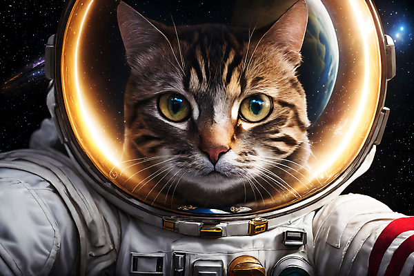 JPG 편집이미지 한마리 응시 지구 사람없음 빛 반사 우주 고양이 우주비행사 디지털합성 우주복 편집소스 편집실사 AI컴퓨터그래픽 AI콘텐츠 1 시선 옷 포유류 반려동물 CG 파일형식