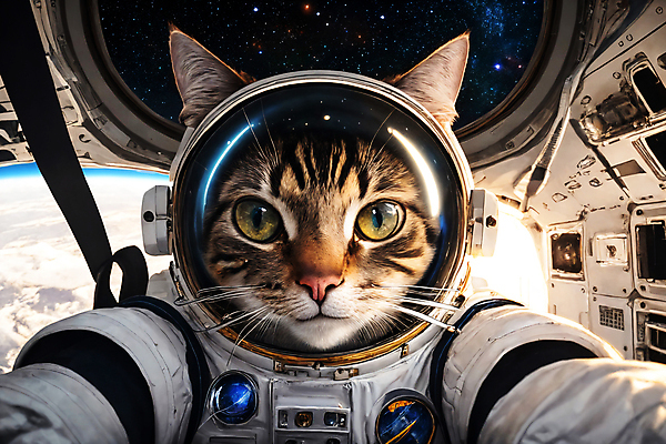JPG 편집이미지 한마리 응시 지구 사람없음 우주 고양이 우주비행사 우주선 디지털합성 우주복 편집소스 편집실사 AI컴퓨터그래픽 AI콘텐츠 1 시선 옷 포유류 반려동물 CG 파일형식