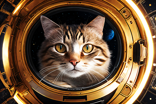 JPG 편집이미지 한마리 응시 사람없음 우주 고양이 우주비행사 우주선 디지털합성 우주복 편집소스 편집실사 AI컴퓨터그래픽 AI콘텐츠 1 시선 옷 포유류 반려동물 CG 파일형식