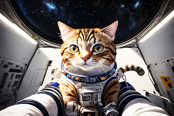 JPG 편집이미지 한마리 응시 사람없음 우주 고양이 우주비행사 우주선 디지털합성 우주복 편집소스 편집실사 AI컴퓨터그래픽 AI콘텐츠 1 시선 옷 포유류 반려동물 CG 파일형식