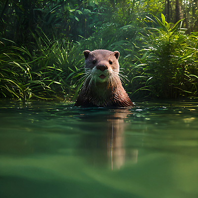 JPG 동물 편집이미지 한마리 사람없음 물 반사 수영 젖음 풀 숲 디지털합성 수달 편집소스 편집실사 AI포토 AI콘텐츠 자연요소 식물 1 수상스포츠 CG 파일형식