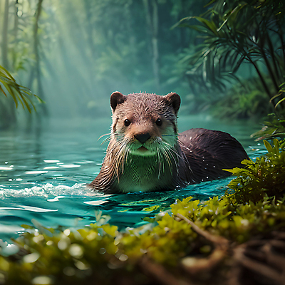 JPG 나무 동물 편집이미지 한마리 사람없음 물 젖음 풀 소프트포커스 숲 디지털합성 수달 편집소스 편집실사 AI포토 AI콘텐츠 자연요소 식물 1 촬영기법 CG 파일형식