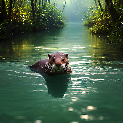 JPG 동물 편집이미지 한마리 사람없음 물 수영 젖음 풀 숲 디지털합성 수달 편집소스 편집실사 AI포토 AI콘텐츠 자연요소 식물 1 수상스포츠 CG 파일형식