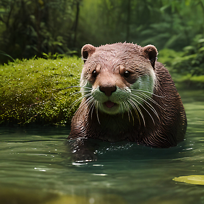 JPG 동물 편집이미지 한마리 사람없음 물 젖음 풀 숲 디지털합성 수달 편집소스 편집실사 AI포토 AI콘텐츠 자연요소 식물 1 CG 파일형식
