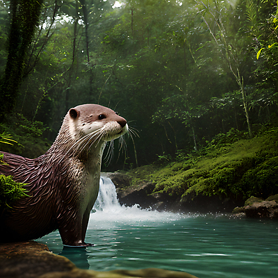 JPG 나무 동물 편집이미지 한마리 사람없음 물 계곡 젖음 풀 숲 디지털합성 수달 편집소스 편집실사 AI포토 AI콘텐츠 자연요소 식물 1 CG 파일형식