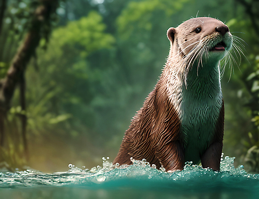 JPG 나무 동물 편집이미지 한마리 사람없음 물 젖음 숲 디지털합성 수달 편집소스 편집실사 AI포토 AI콘텐츠 자연요소 식물 1 CG 파일형식