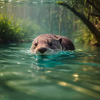 JPG 나무 동물 편집이미지 한마리 사람없음 물 수영 젖음 풀 숲 디지털합성 수달 편집소스 편집실사 AI포토 AI콘텐츠 자연요소 식물 1 수상스포츠 CG 파일형식