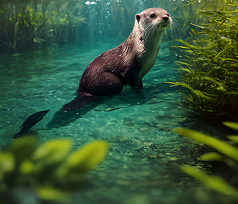 JPG 동물 편집이미지 한마리 사람없음 물 젖음 풀 소프트포커스 숲 디지털합성 수달 편집소스 편집실사 AI포토 AI콘텐츠 자연요소 식물 1 촬영기법 CG 파일형식