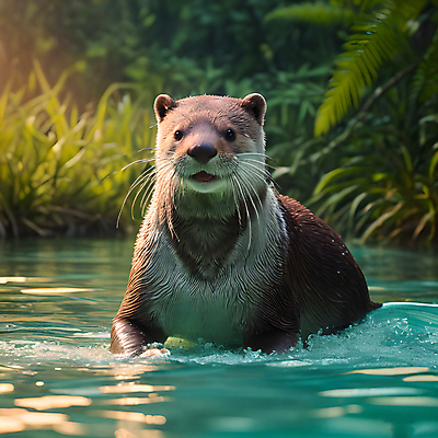 JPG 동물 편집이미지 한마리 사람없음 물 젖음 풀 숲 디지털합성 수달 편집소스 편집실사 AI포토 AI콘텐츠 자연요소 식물 1 CG 파일형식